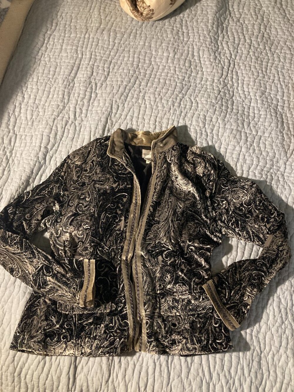 vintage Chico's shimmery velvet silver black gray open front blazer size M
